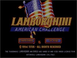 Title screen of Lamborghini - American Challenge on the Commodore Amiga CD32.