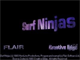 Title screen of Surf Ninjas on the Commodore Amiga CD32.
