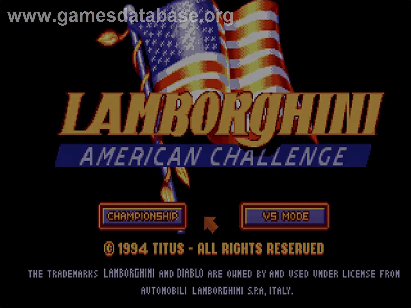 Lamborghini - American Challenge - Commodore Amiga CD32 - Artwork - Title Screen