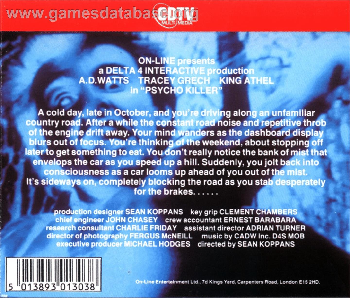 Psycho Killer - Commodore CDTV - Artwork - Box Back