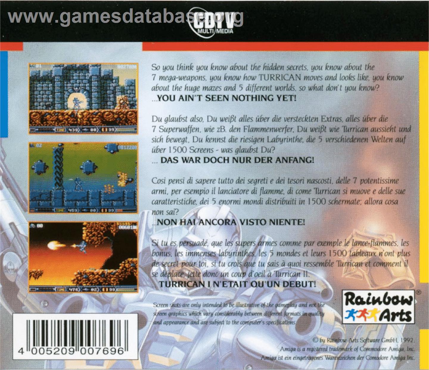 Turrican 2 - Commodore CDTV - Artwork - Box Back