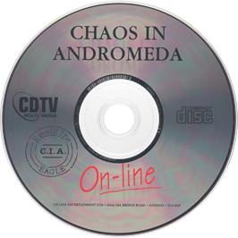 Artwork on the Disc for Chaos in Andromeda - Eyes of the Eagle on the Commodore CDTV.