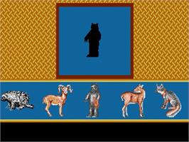 In game image of Barney Bear Goes Camping on the Commodore CDTV.