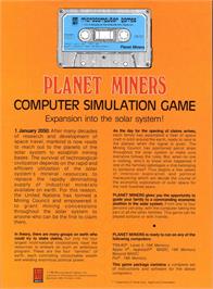 Box back cover for Planet Miners on the Commodore PET.