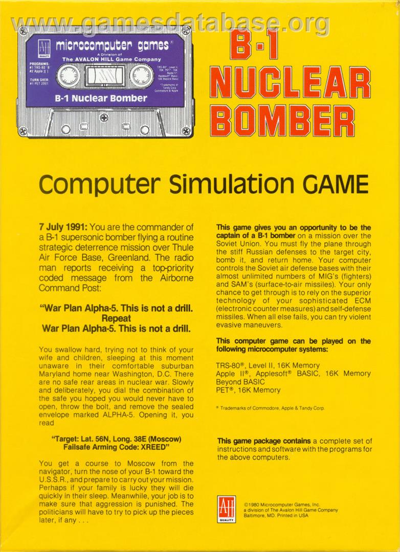 B-1 Nuclear Bomber - Commodore PET - Artwork - Box Back