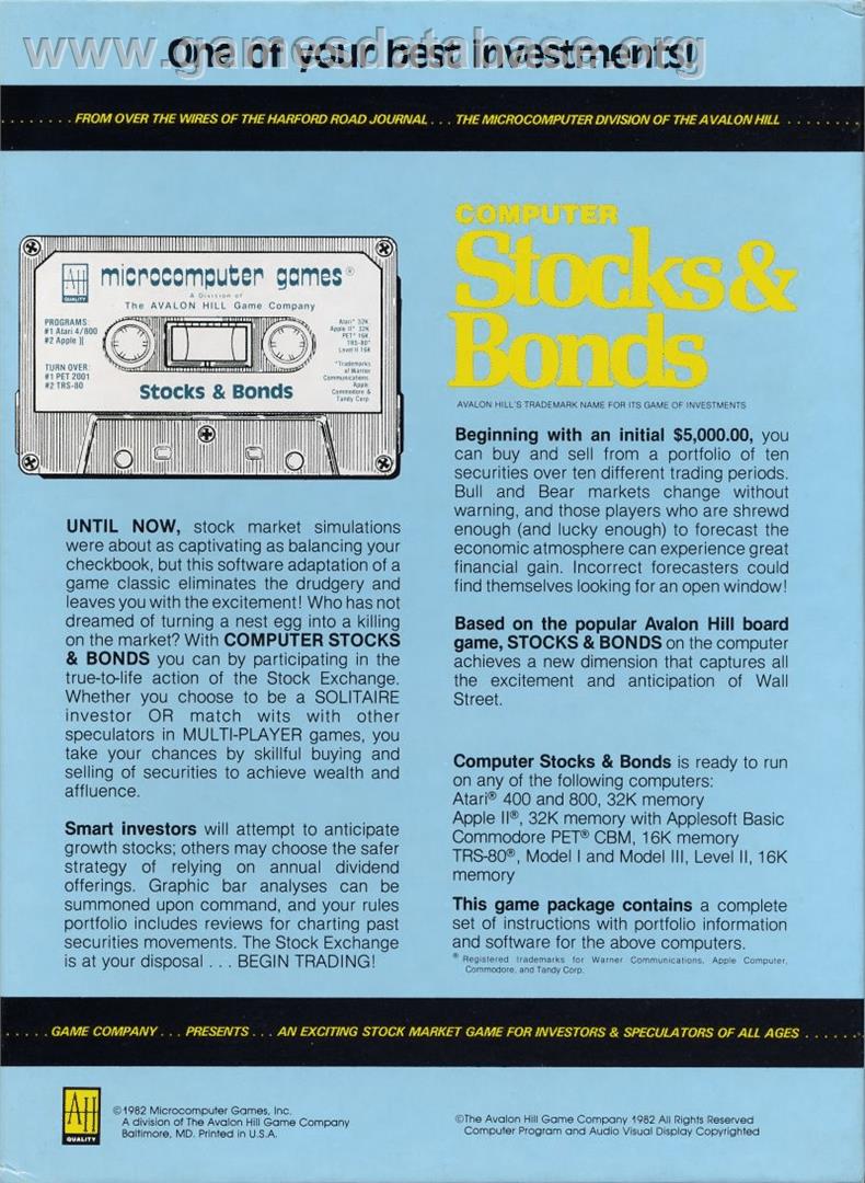 Computer Stocks And Bonds - Commodore PET - Artwork - Box Back