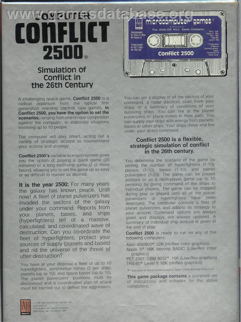 Conflict 2500 - Commodore PET - Artwork - Box Back