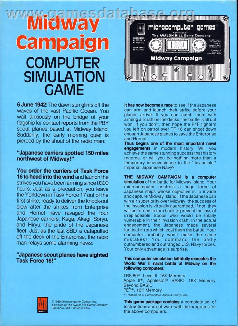 Midway Campaign - Commodore PET - Artwork - Box Back
