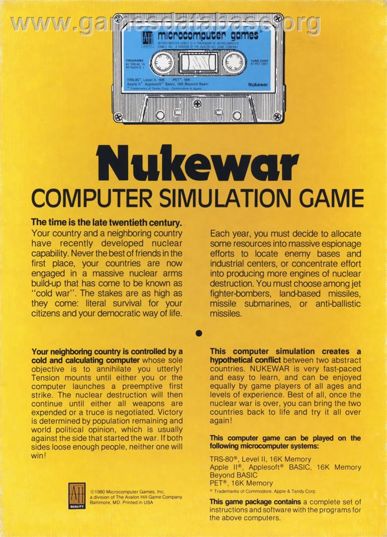 Nukewar - Commodore PET - Artwork - Box Back