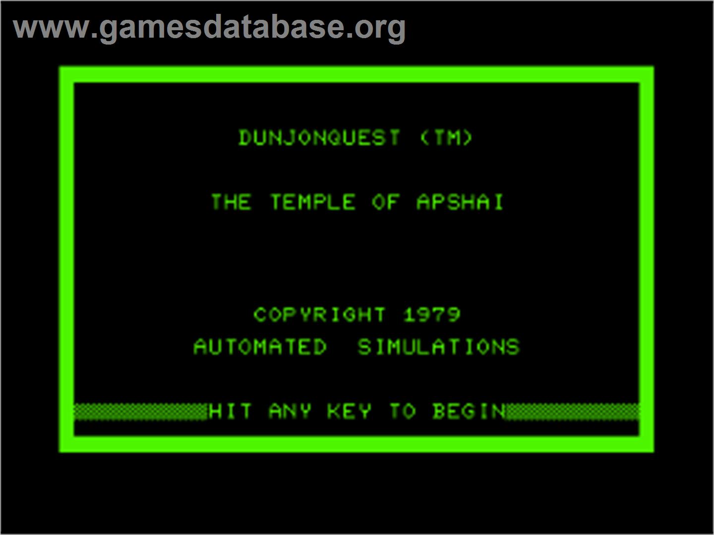 Dunjonquest: Temple of Apshai - Commodore PET - Artwork - Title Screen