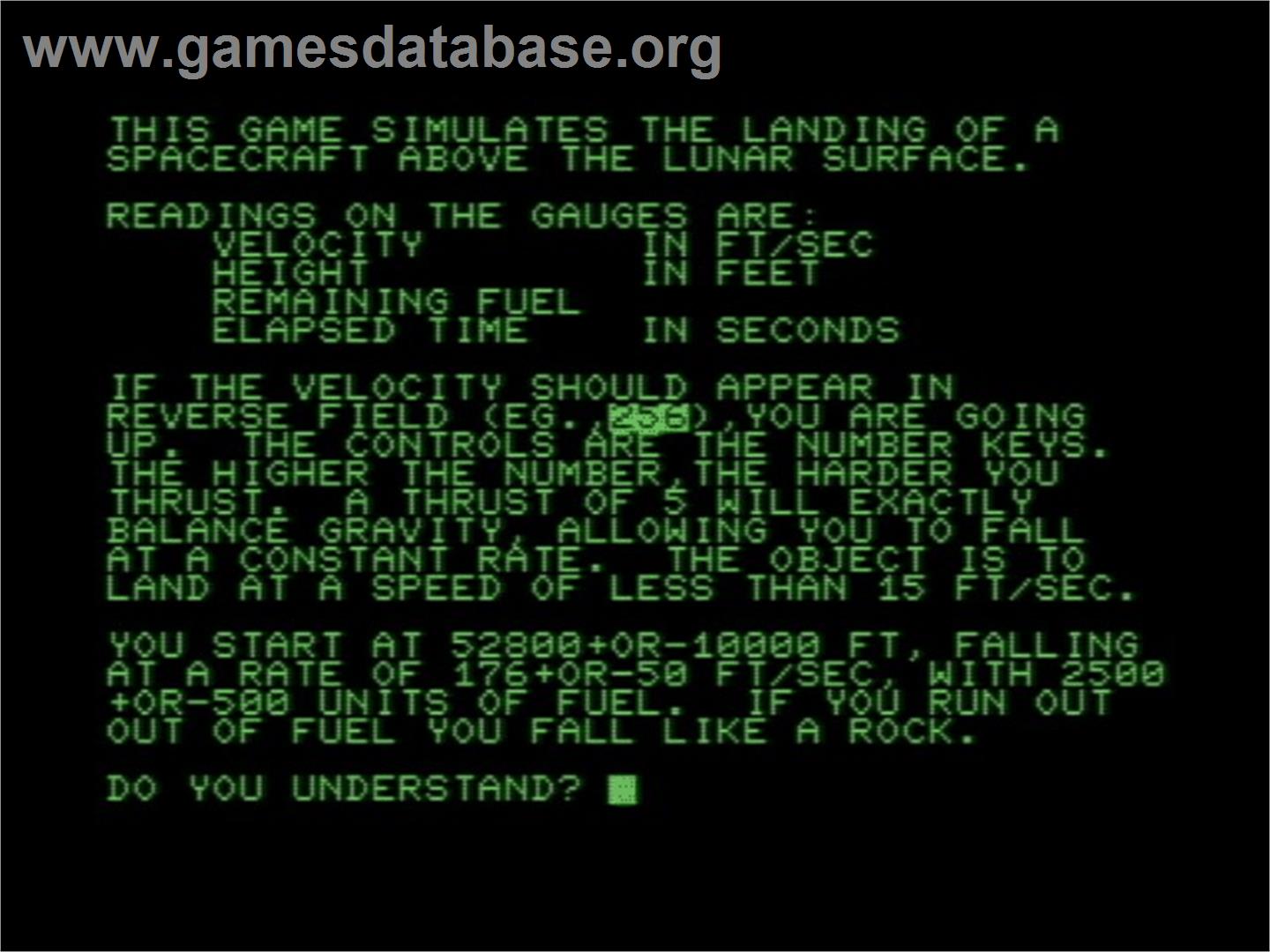Lunar Lander - Commodore PET - Artwork - Title Screen
