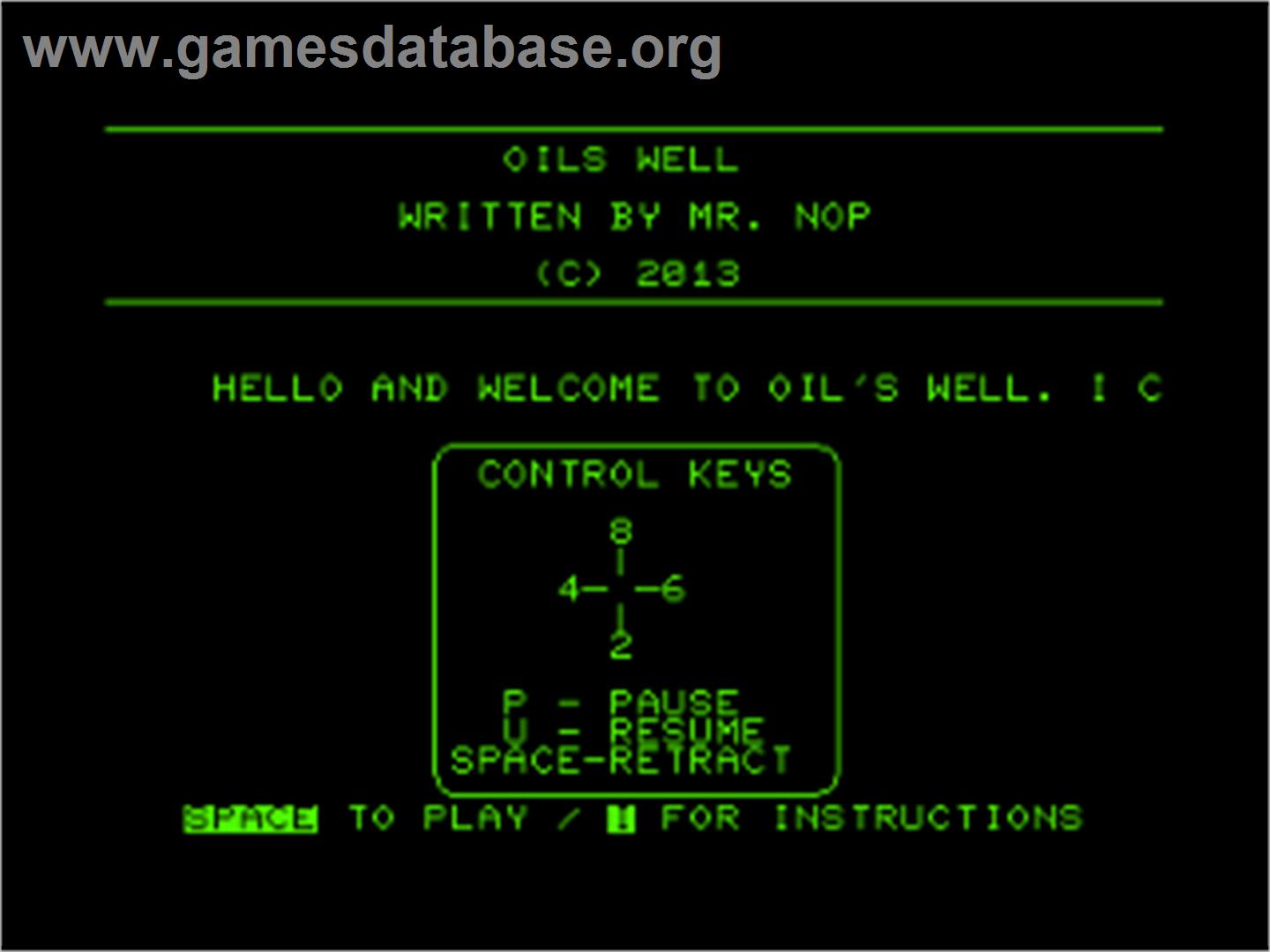 Oil's Well - Commodore PET - Artwork - Title Screen