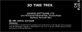Box back cover for 3d Time Trek on the Commodore Plus 4.