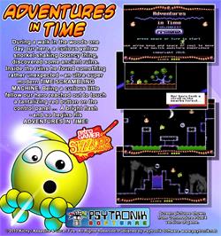 Box back cover for Adventures in Time on the Commodore Plus 4.