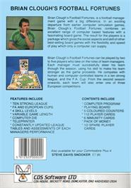 Box back cover for Brian Clough's Football Fortunes on the Commodore Plus 4.
