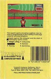 Box back cover for European Games on the Commodore Plus 4.
