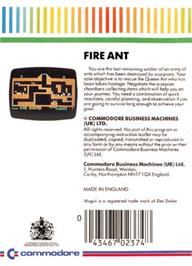Box back cover for Fire Ant on the Commodore Plus 4.
