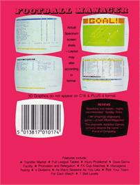 Box back cover for Football Manager on the Commodore Plus 4.