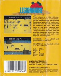 Box back cover for Legionnaire on the Commodore Plus 4.