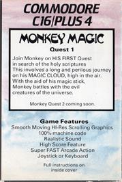 Box back cover for Monkey Magic on the Commodore Plus 4.