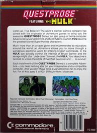 Box back cover for Questprobe Featuring The Hulk on the Commodore Plus 4.