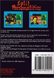 Box back cover for Split Personalities on the Commodore Plus 4.