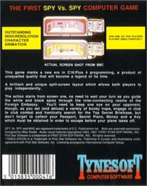 Box back cover for Spy Vs Spy on the Commodore Plus 4.