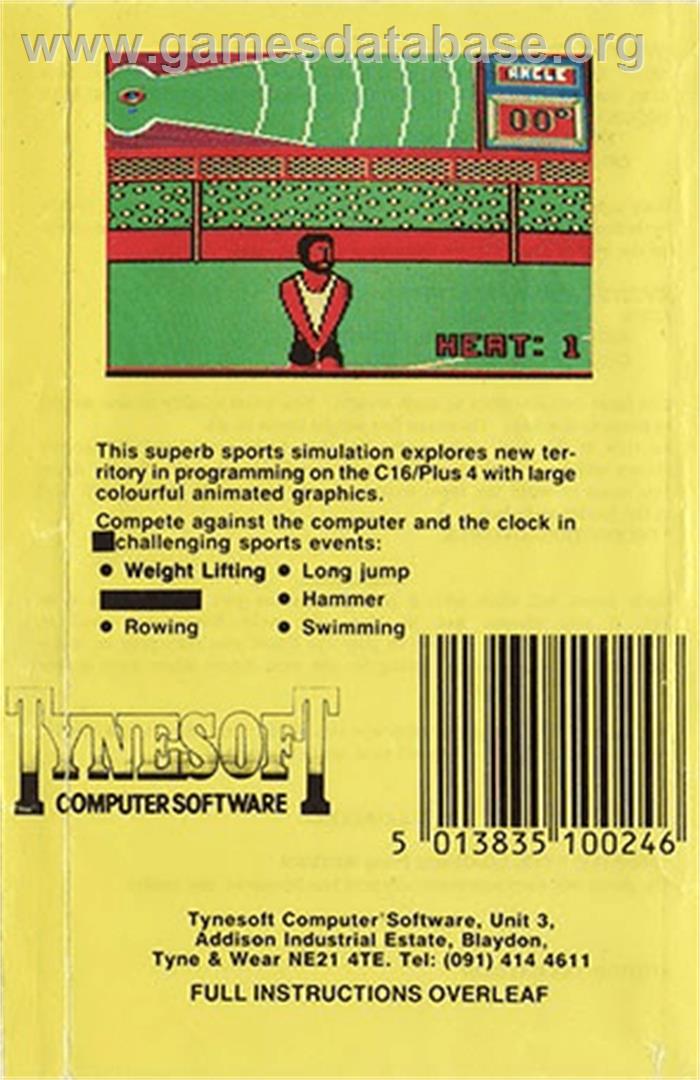 European Games - Commodore Plus 4 - Artwork - Box Back