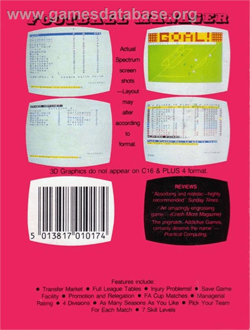 Football Manager - Commodore Plus 4 - Artwork - Box Back