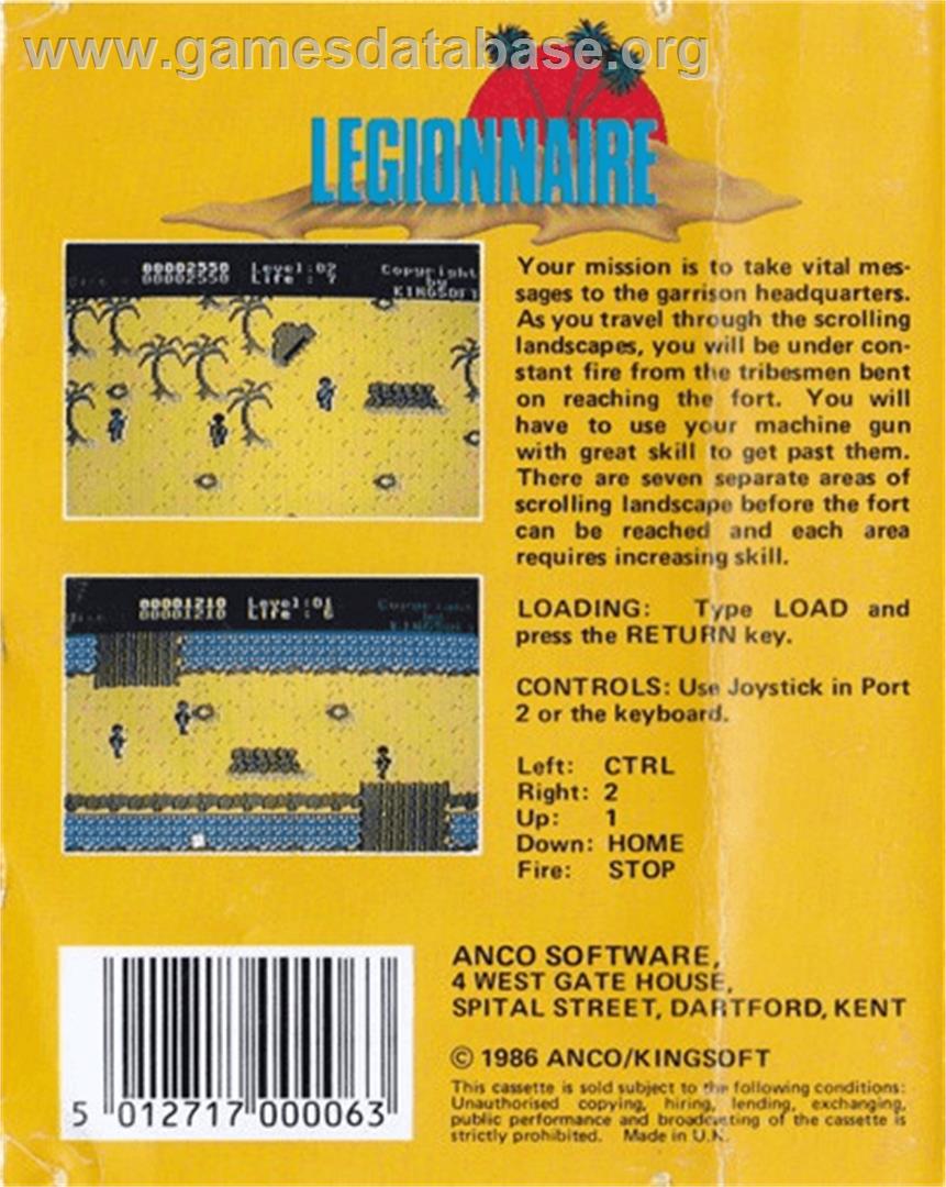 Legionnaire - Commodore Plus 4 - Artwork - Box Back