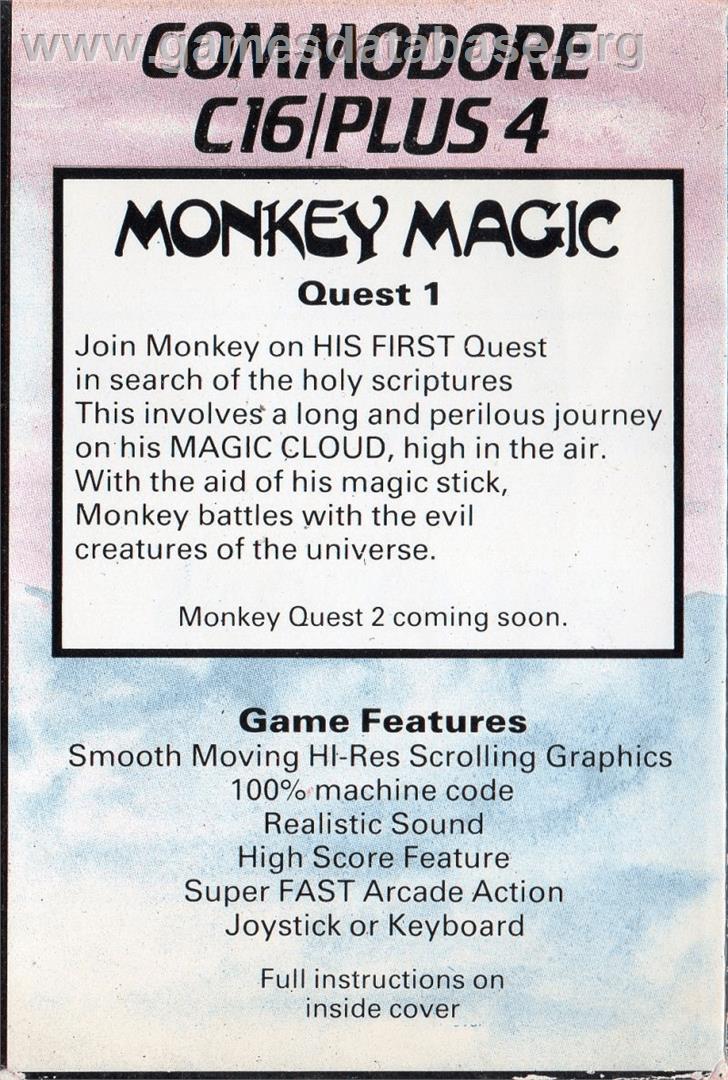 Monkey Magic - Commodore Plus 4 - Artwork - Box Back
