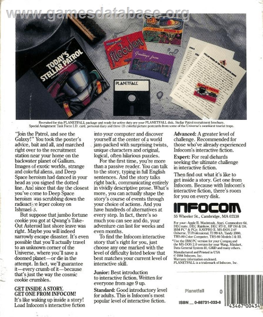Planetfall - Commodore Plus 4 - Artwork - Box Back
