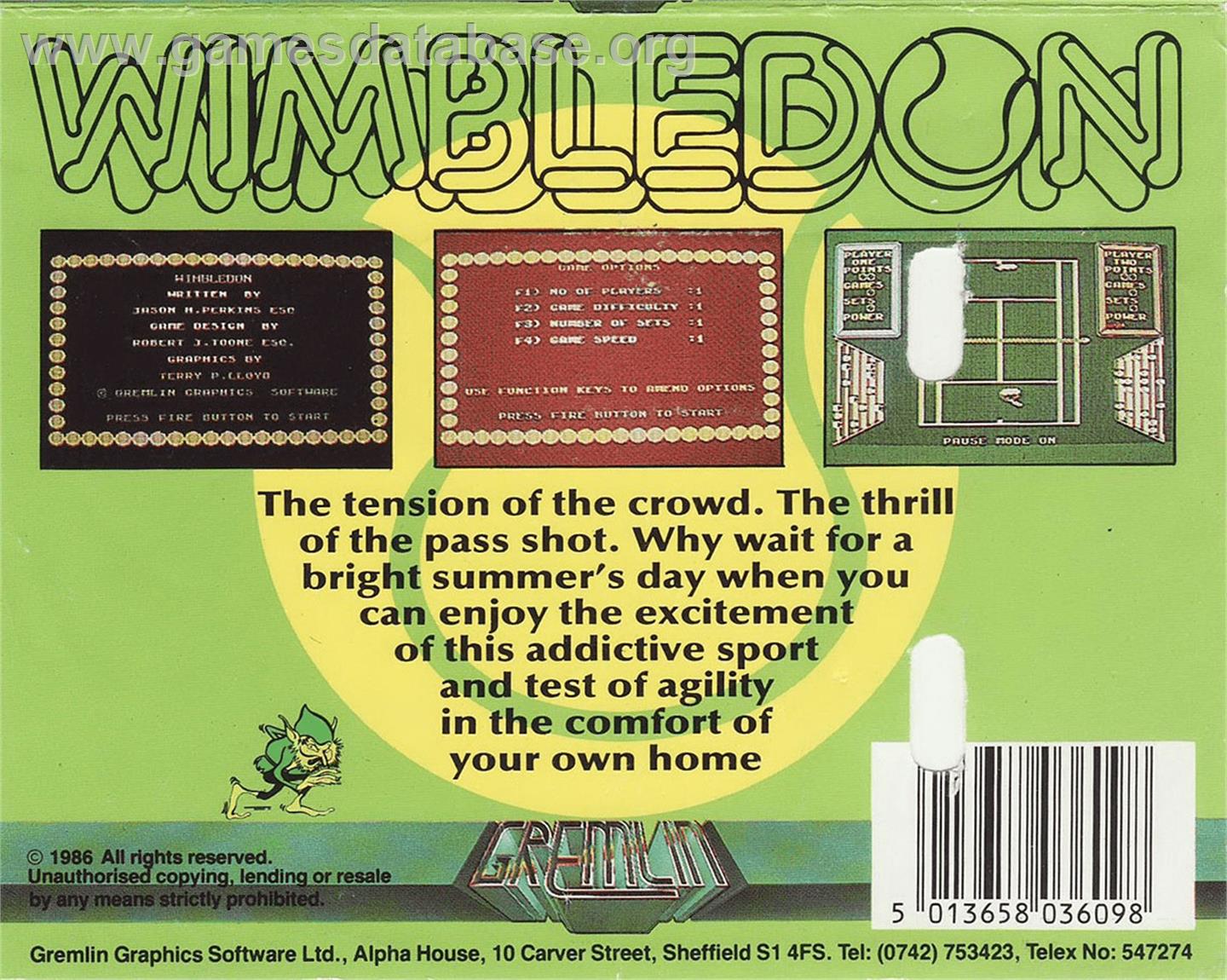 Wimbledon - Commodore Plus 4 - Artwork - Box Back
