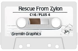 Cartridge artwork for Rescue From Zylon on the Commodore Plus 4.