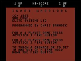 Title screen of Ikari Warriors on the Commodore Plus 4.