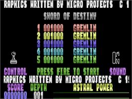 Title screen of Sword Of Destiny on the Commodore Plus 4.