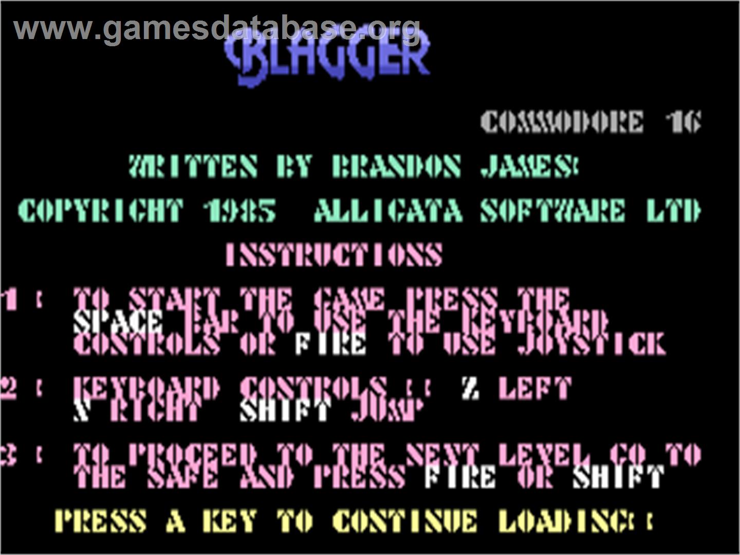 Blagger - Commodore Plus 4 - Artwork - Title Screen