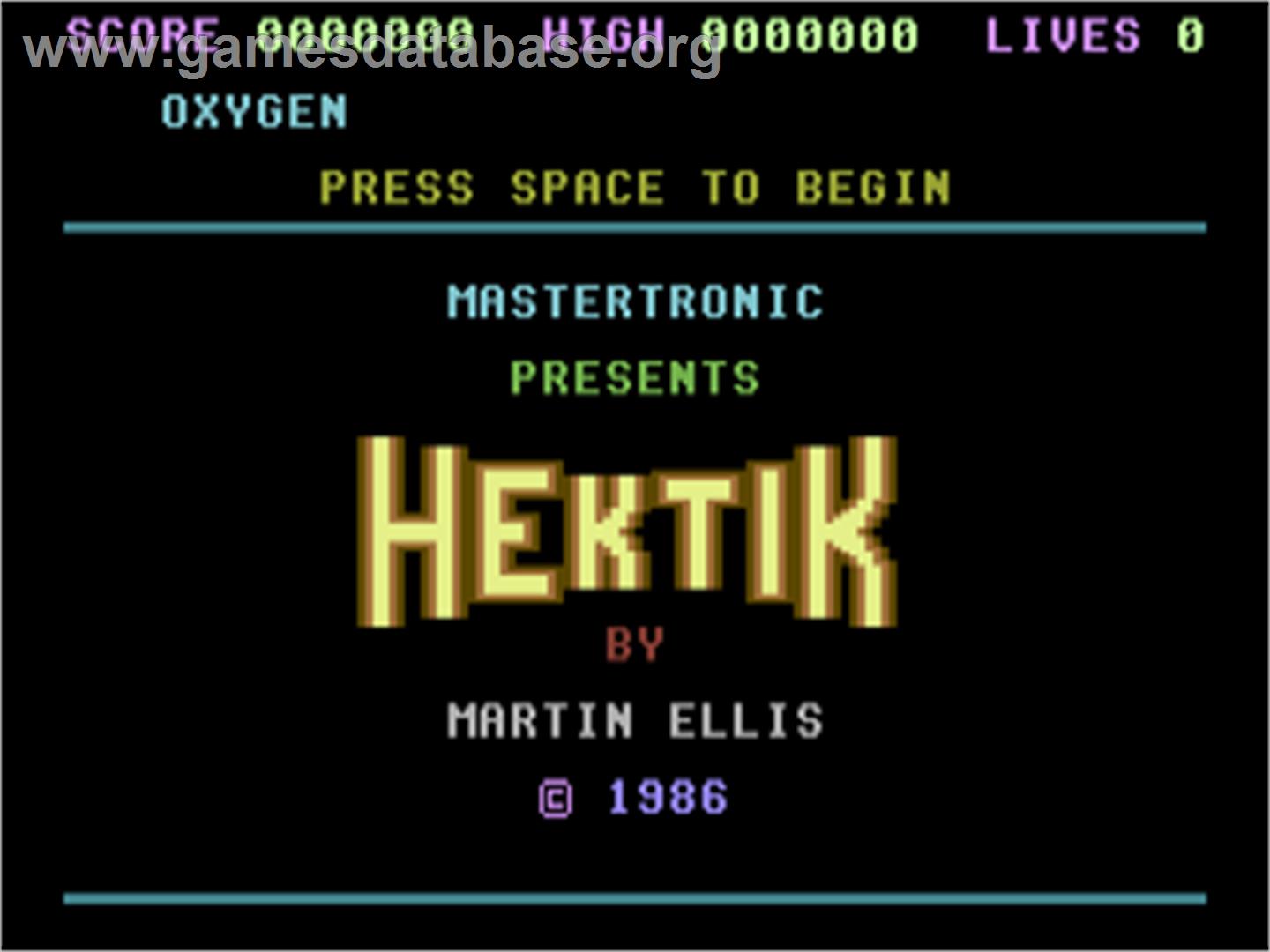 Hektik - Commodore Plus 4 - Artwork - Title Screen