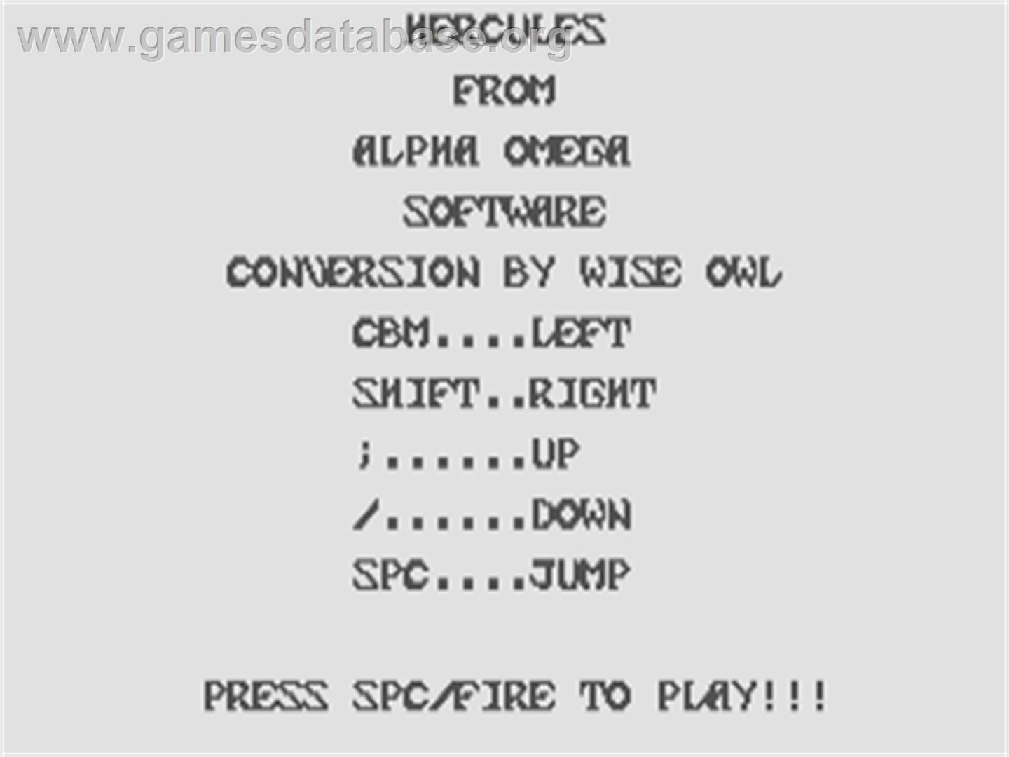 Hercules - Commodore Plus 4 - Artwork - Title Screen