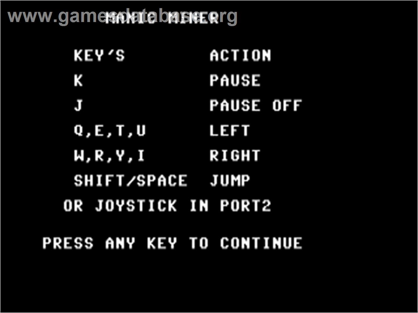 Manic Miner - Commodore Plus 4 - Artwork - Title Screen