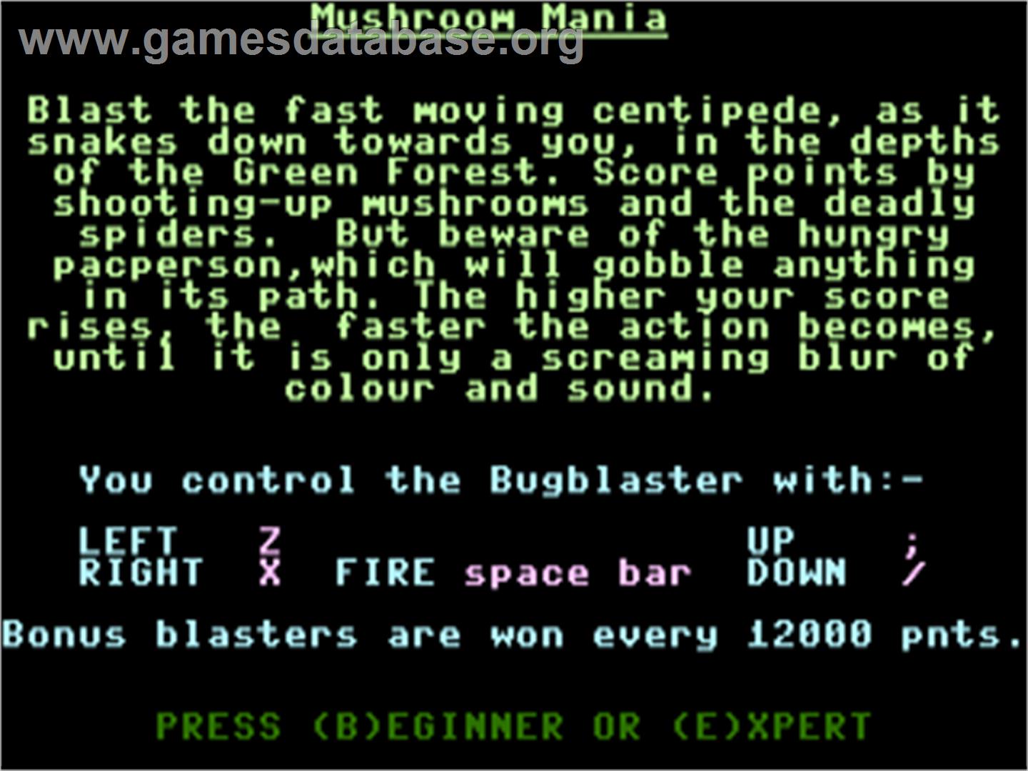 Mushroom Mania - Commodore Plus 4 - Artwork - Title Screen