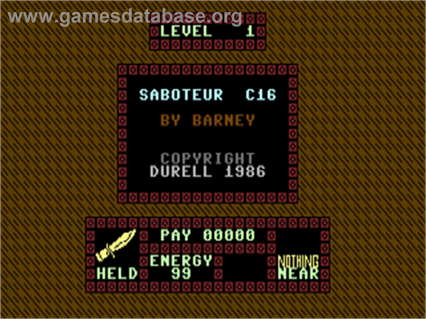 Saboteur - Commodore Plus 4 - Artwork - Title Screen