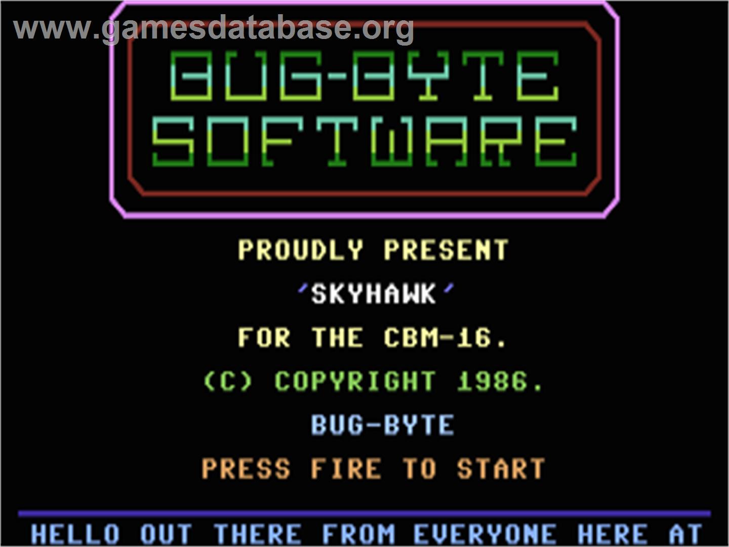 Skyhawk - Commodore Plus 4 - Artwork - Title Screen