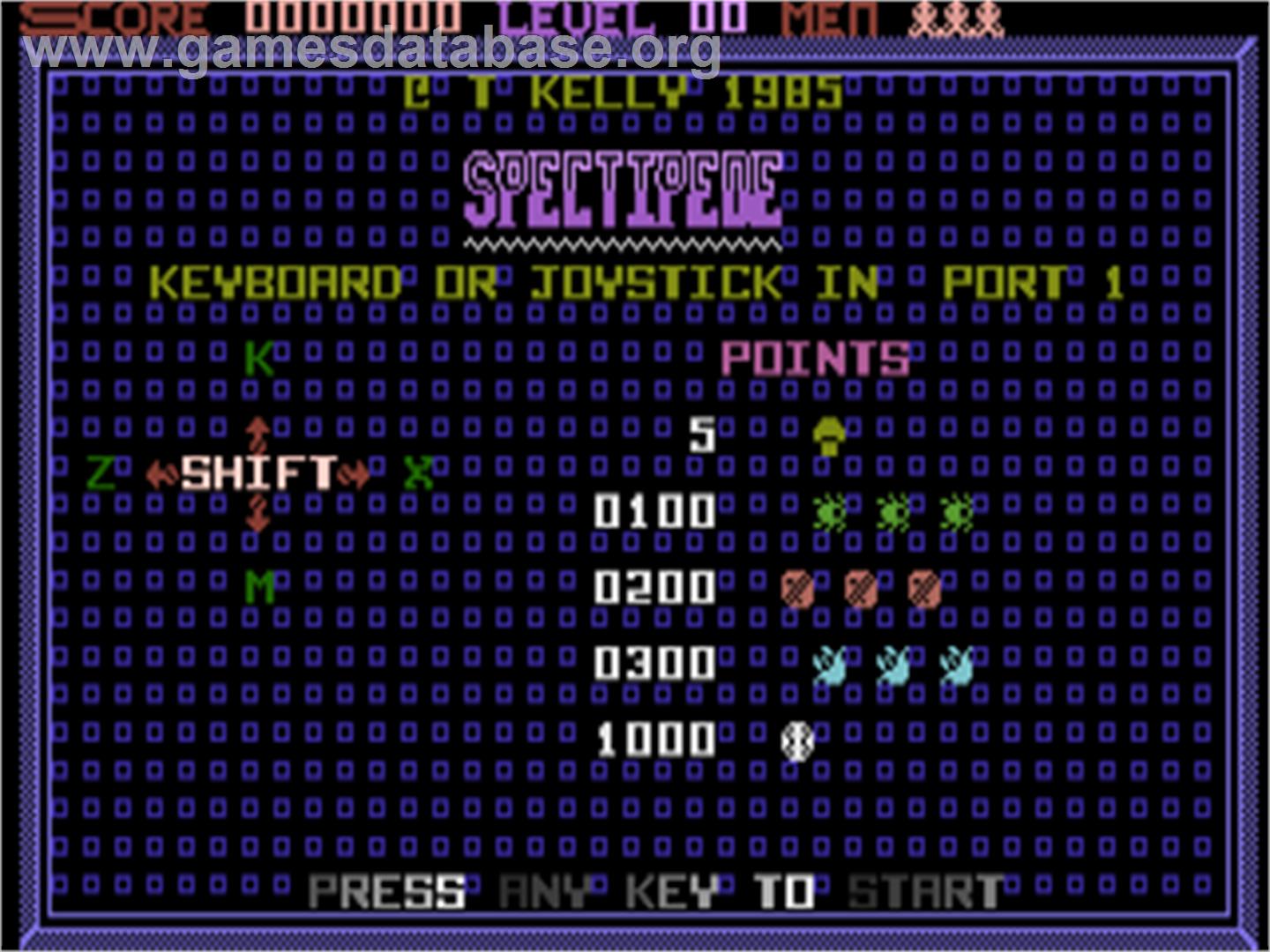 Spectipede - Commodore Plus 4 - Artwork - Title Screen