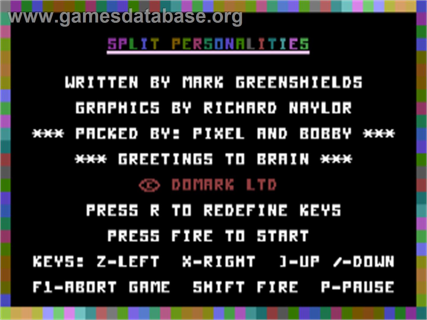 Split Personalities - Commodore Plus 4 - Artwork - Title Screen