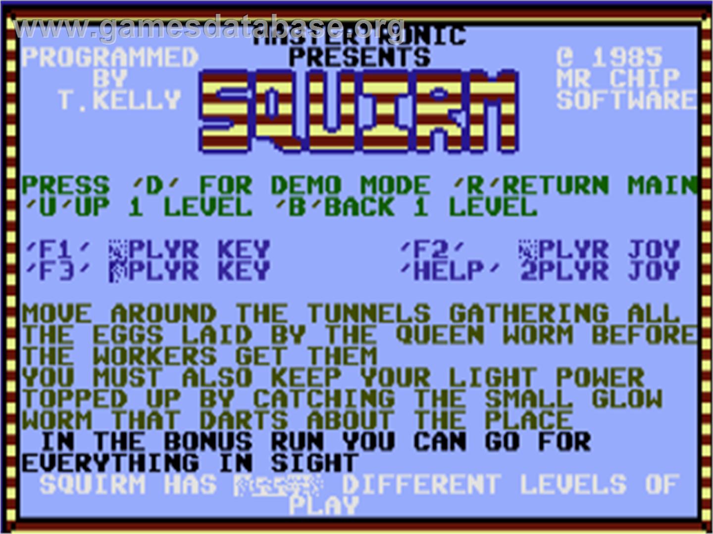 Squirm - Commodore Plus 4 - Artwork - Title Screen