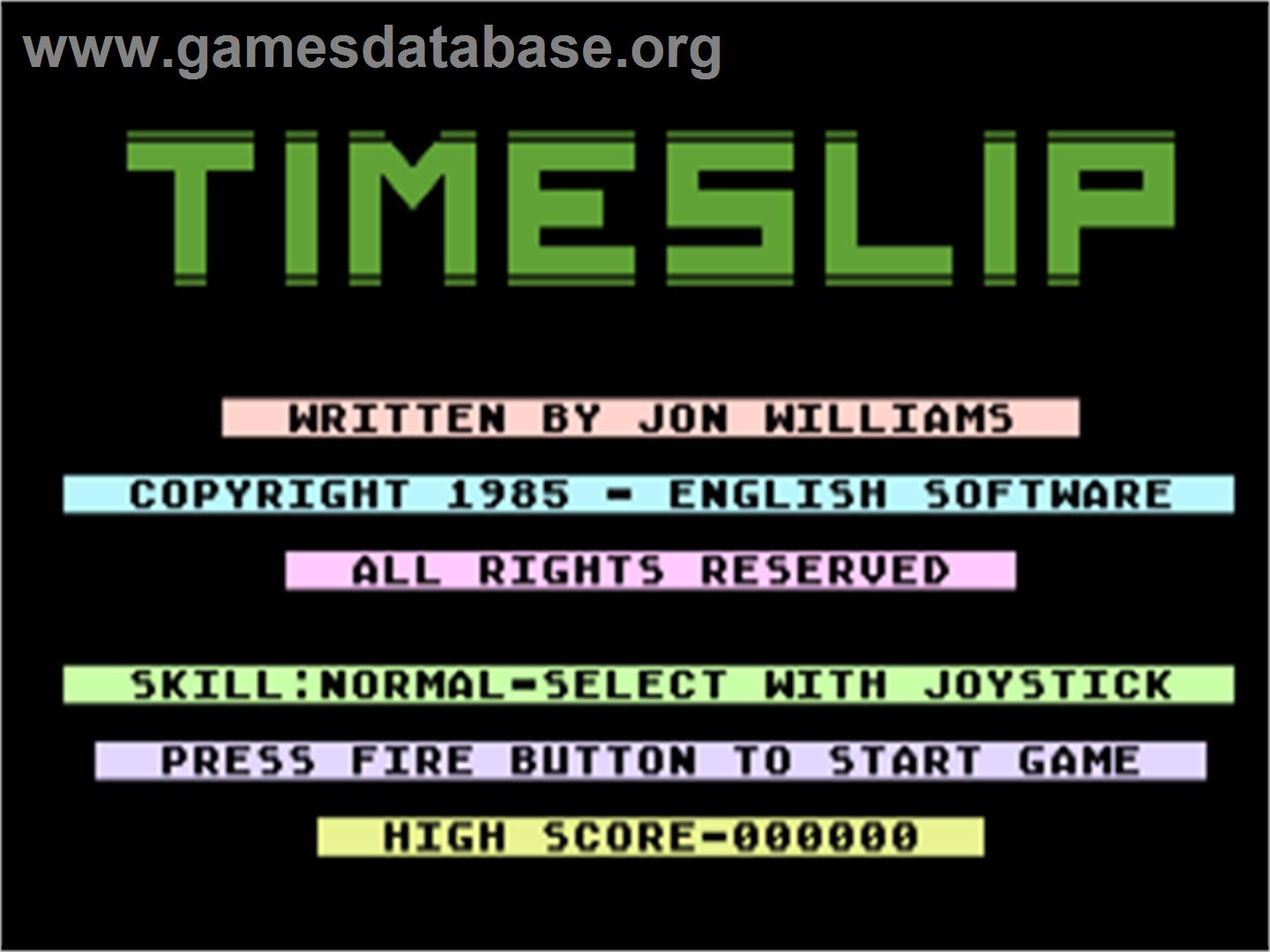 Timeslip - Commodore Plus 4 - Artwork - Title Screen
