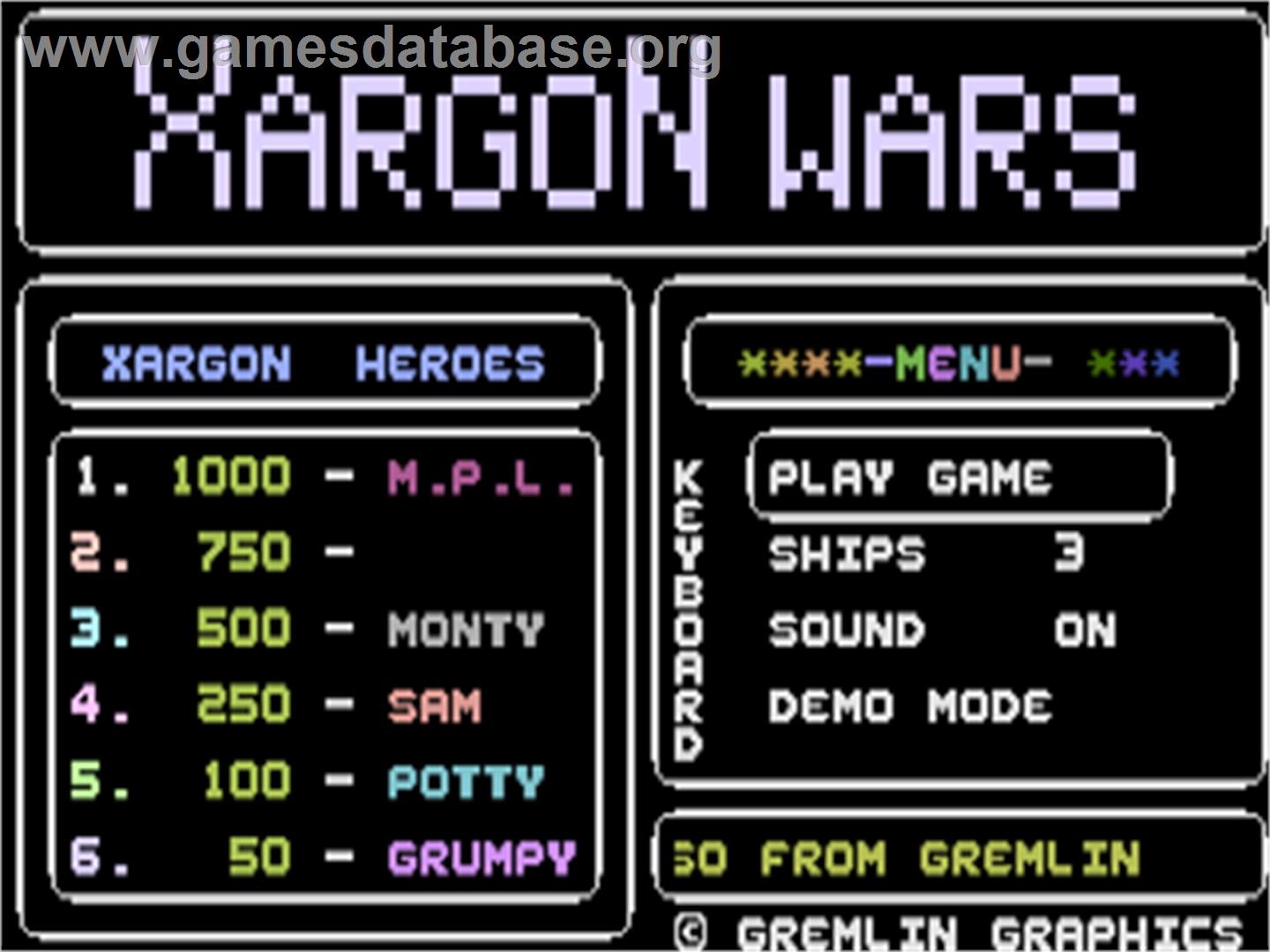 Xargon Wars - Commodore Plus 4 - Artwork - Title Screen