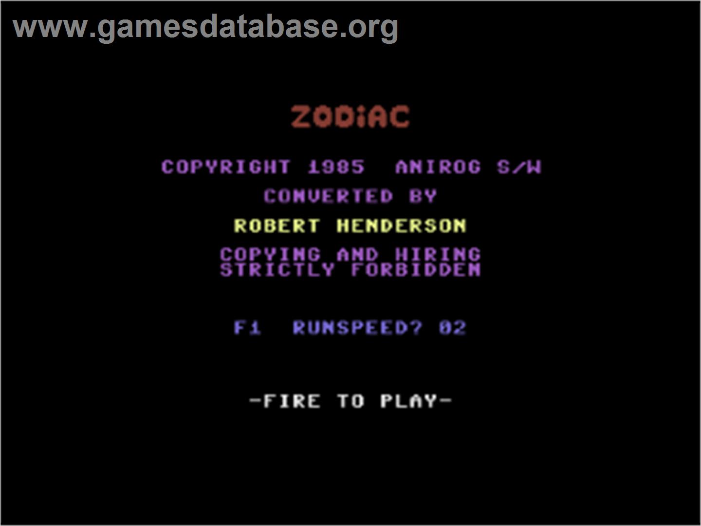 Zodiac - Commodore Plus 4 - Artwork - Title Screen