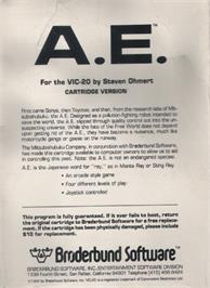 Box back cover for A.e. on the Commodore VIC-20.